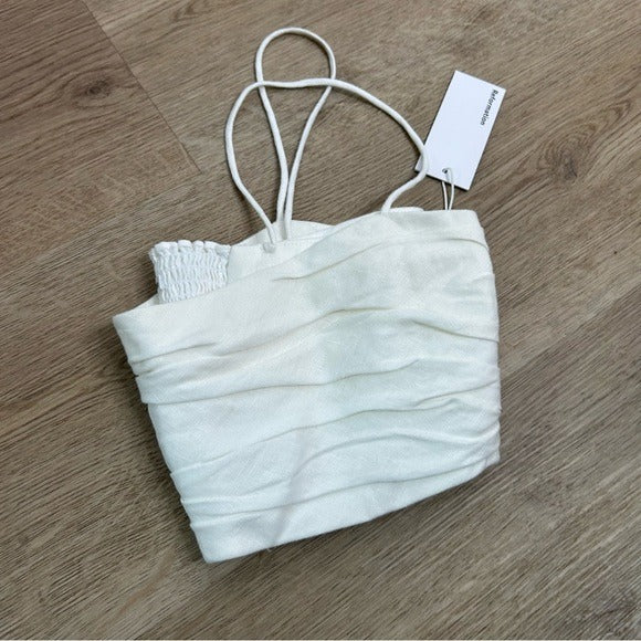 Reformation Reformation 100% Linen Smocked Cropped Tank Top Strappy White - Linen