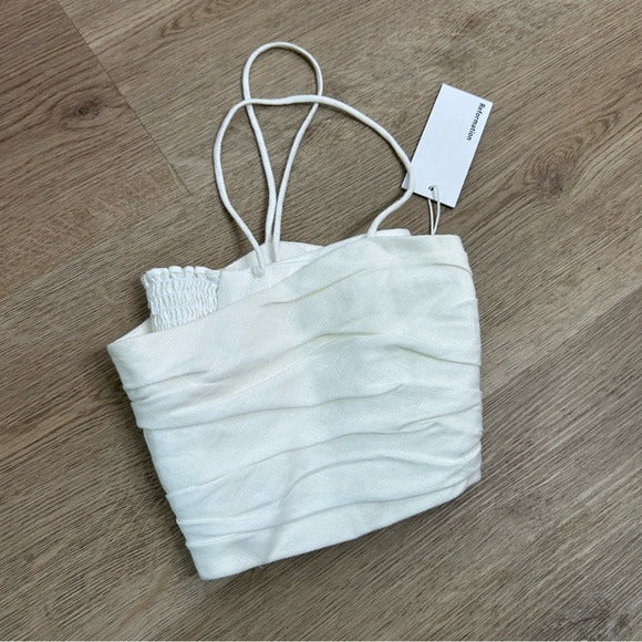 Reformation Reformation 100% Linen Smocked Cropped Tank Top Strappy White - Linen