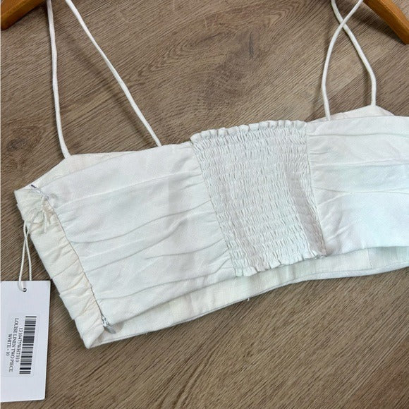 Reformation Reformation 100% Linen Smocked Cropped Tank Top Strappy White - Linen