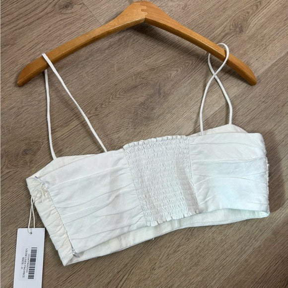 Reformation Reformation 100% Linen Smocked Cropped Tank Top Strappy White - Linen