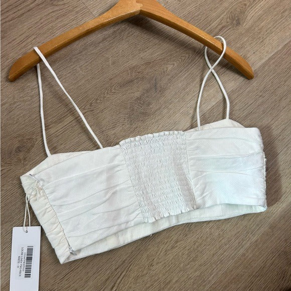 Reformation 100% Linen Smocked Cropped Tank Top Strappy White