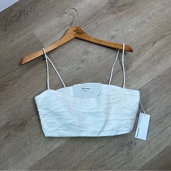 Reformation 100% Linen Smocked Cropped Tank Top Strappy White