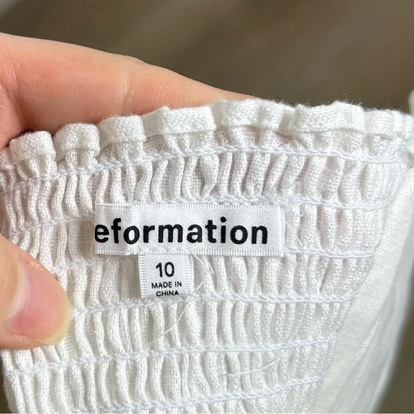 Reformation 100% Linen Smocked Cropped Tank Top Strappy White