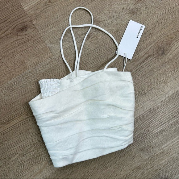 Reformation 100% Linen Smocked Cropped Tank Top Strappy White