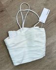 Reformation 100% Linen Smocked Cropped Tank Top Strappy White