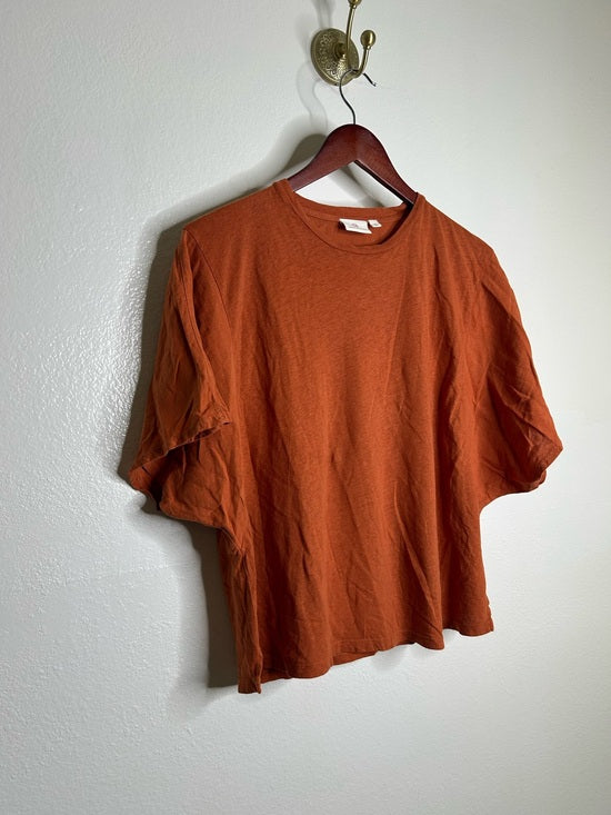 Ag Adriano Goldschmied AG Linen Cotton Rust Color Oversized Boxy Fit Short Sleeve Top - Linen, Cotton