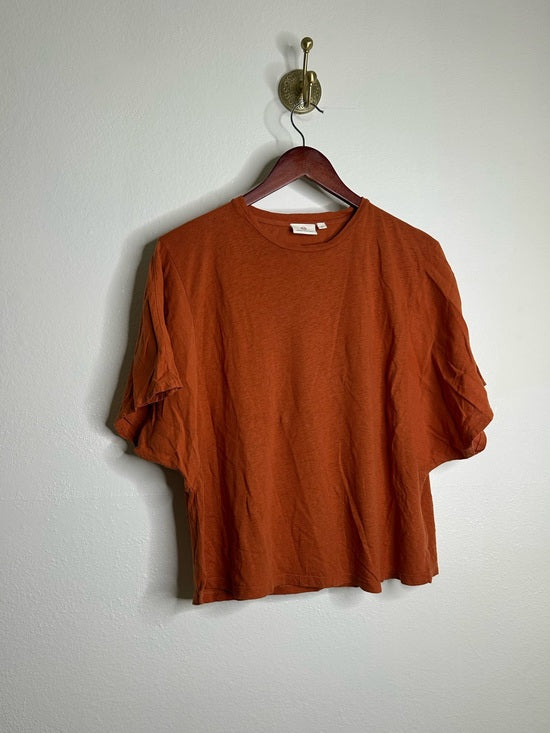 Ag Adriano Goldschmied AG Linen Cotton Rust Color Oversized Boxy Fit Short Sleeve Top - Linen, Cotton