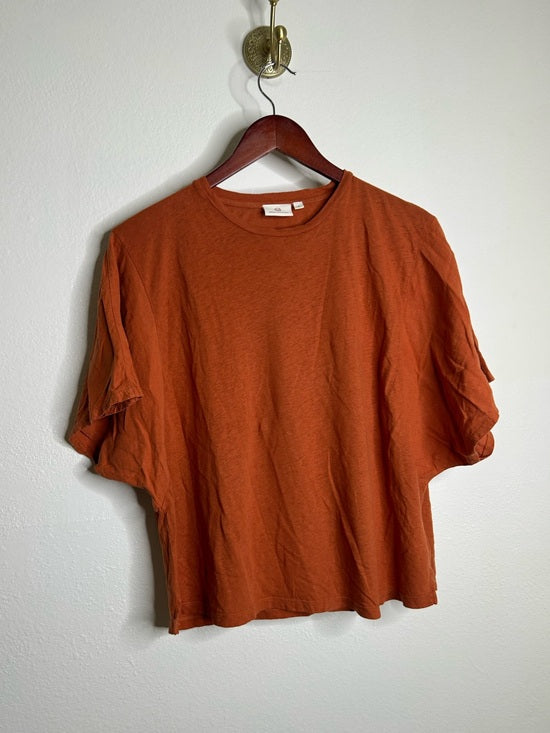 AG Linen Cotton Rust Color Oversized Boxy Fit Short Sleeve Top