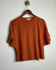 AG Linen Cotton Rust Color Oversized Boxy Fit Short Sleeve Top