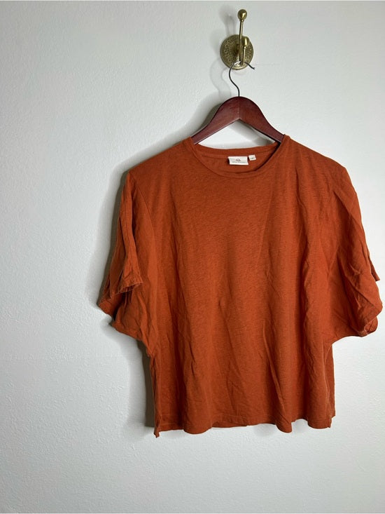 AG Linen Cotton Rust Color Oversized Boxy Fit Short Sleeve Top