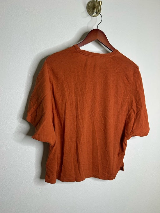AG Linen Cotton Rust Color Oversized Boxy Fit Short Sleeve Top
