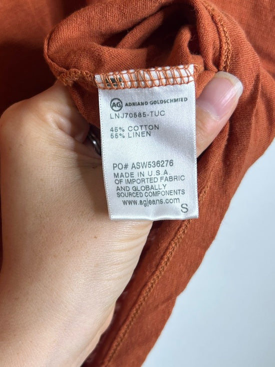 AG Linen Cotton Rust Color Oversized Boxy Fit Short Sleeve Top