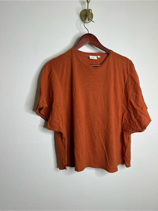 Ag Adriano Goldschmied AG Linen Cotton Rust Color Oversized Boxy Fit Short Sleeve Top - Linen, Cotton
