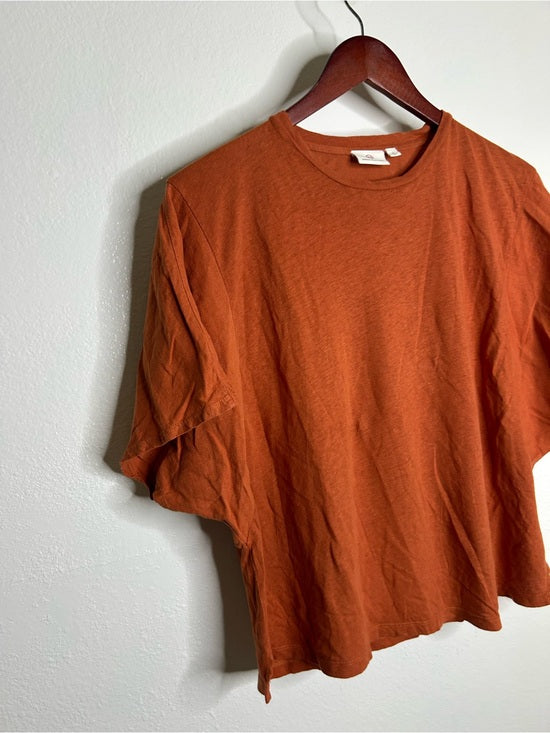 Ag Adriano Goldschmied AG Linen Cotton Rust Color Oversized Boxy Fit Short Sleeve Top - Linen, Cotton