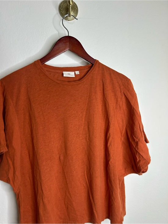 Ag Adriano Goldschmied AG Linen Cotton Rust Color Oversized Boxy Fit Short Sleeve Top - Linen, Cotton