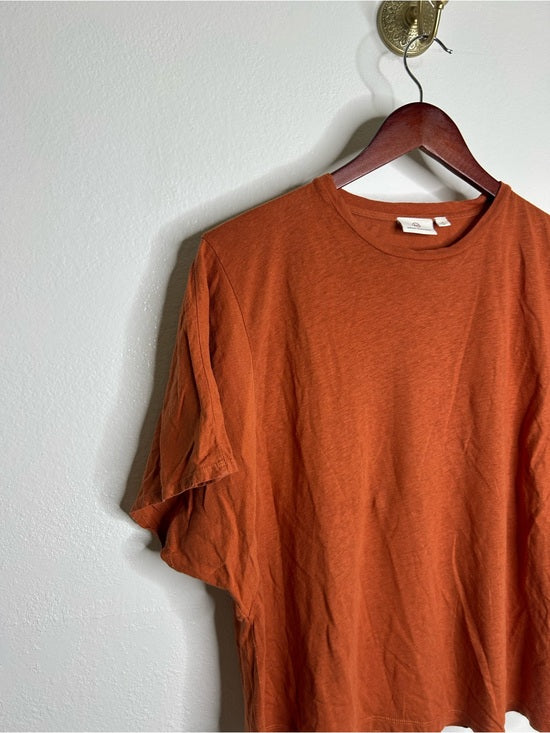 Ag Adriano Goldschmied AG Linen Cotton Rust Color Oversized Boxy Fit Short Sleeve Top - Linen, Cotton