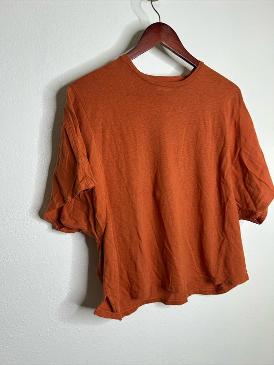 AG Linen Cotton Rust Color Oversized Boxy Fit Short Sleeve Top