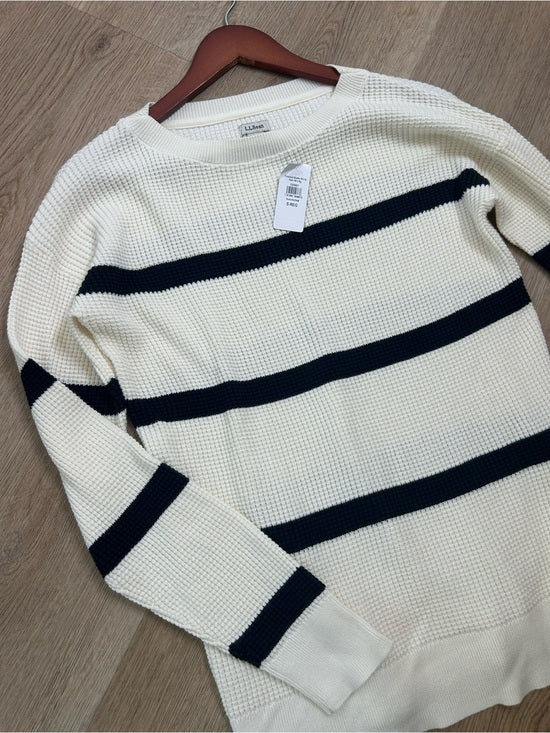 L.L. Bean 100% Cotton Sunwashed Waffle Striped Lightweight Sweater Top