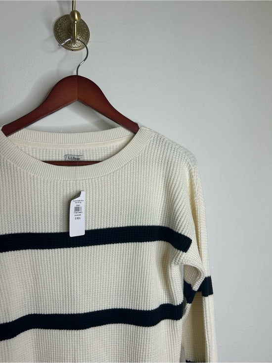 L.L. Bean 100% Cotton Sunwashed Waffle Striped Lightweight Sweater Top