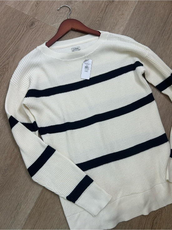 L.L. Bean 100% Cotton Sunwashed Waffle Striped Lightweight Sweater Top