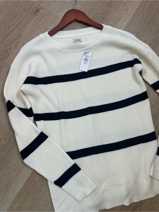 L.L. Bean 100% Cotton Sunwashed Waffle Striped Lightweight Sweater Top
