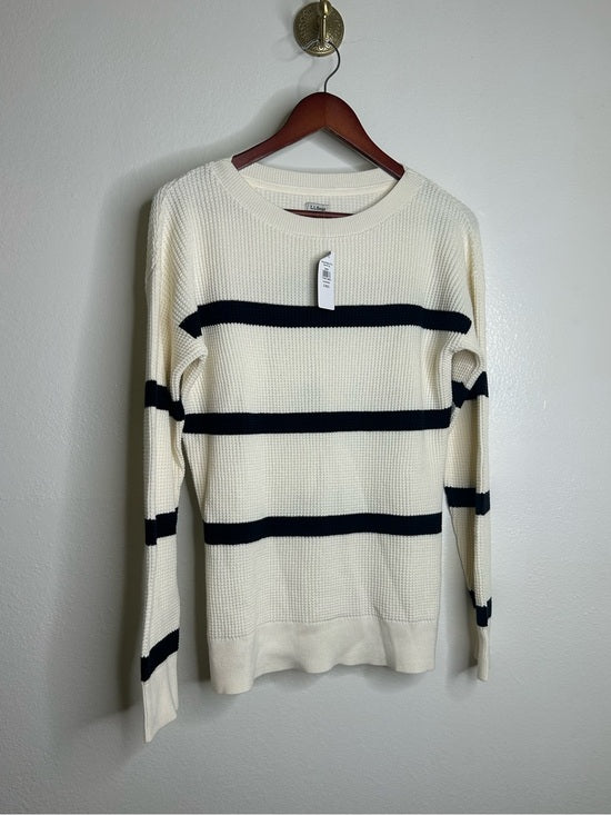 L.L. Bean 100% Cotton Sunwashed Waffle Striped Lightweight Sweater Top