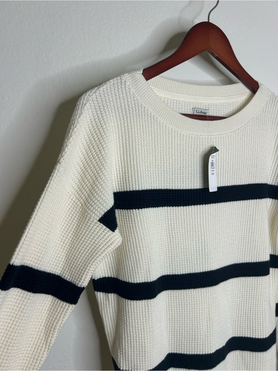 L.L. Bean 100% Cotton Sunwashed Waffle Striped Lightweight Sweater Top