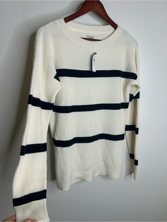 L.L. Bean 100% Cotton Sunwashed Waffle Striped Lightweight Sweater Top