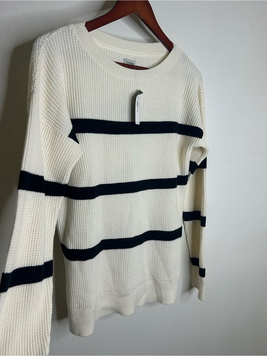 L.L. Bean 100% Cotton Sunwashed Waffle Striped Lightweight Sweater Top