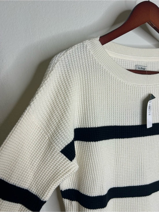 L.L. Bean 100% Cotton Sunwashed Waffle Striped Lightweight Sweater Top