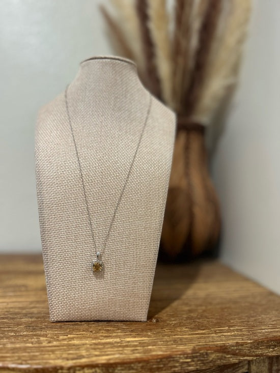 Jewelry 925 Sterling Silver Citrine Stone Natural Diamond Accent 18 in Chain Necklace