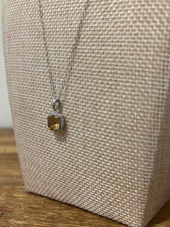 925 Sterling Silver Citrine Stone Natural Diamond Accent 18 in Chain Necklace