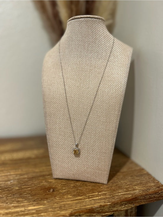 Jewelry 925 Sterling Silver Citrine Stone Natural Diamond Accent 18 in Chain Necklace