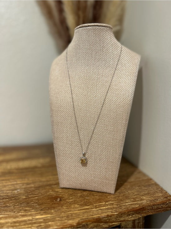 Jewelry 925 Sterling Silver Citrine Stone Natural Diamond Accent 18 in Chain Necklace