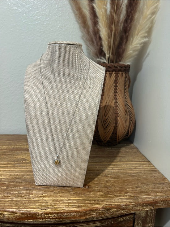 Jewelry 925 Sterling Silver Citrine Stone Natural Diamond Accent 18 in Chain Necklace