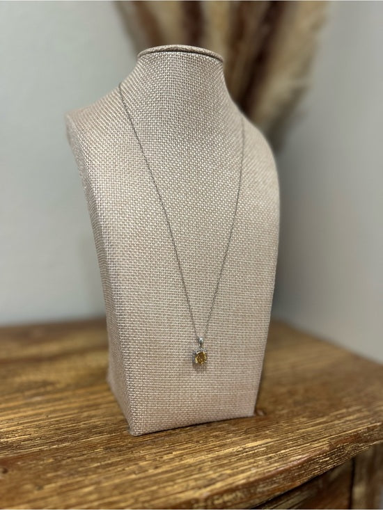925 Sterling Silver Citrine Stone Natural Diamond Accent 18 in Chain Necklace