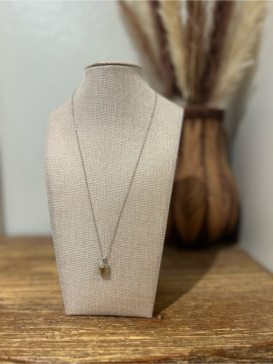 925 Sterling Silver Citrine Stone Natural Diamond Accent 18 in Chain Necklace