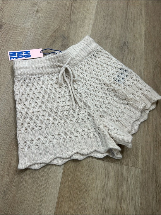 no name No Name 100% Cashmere Crochet Cream Drawstring Knit Shorts - Cashmere