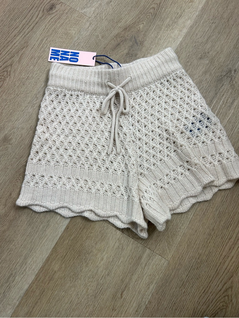 no name No Name 100% Cashmere Crochet Cream Drawstring Knit Shorts - Cashmere
