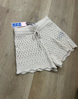 No Name 100% Cashmere Crochet Cream Drawstring Knit Shorts