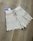 No Name 100% Cashmere Crochet Cream Drawstring Knit Shorts