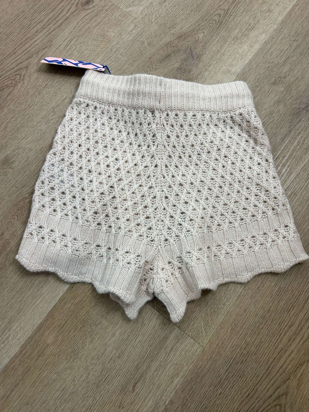 no name No Name 100% Cashmere Crochet Cream Drawstring Knit Shorts - Cashmere