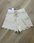No Name 100% Cashmere Crochet Cream Drawstring Knit Shorts