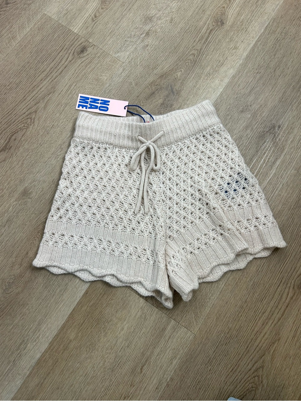 No Name 100% Cashmere Crochet Cream Drawstring Knit Shorts