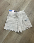 No Name 100% Cashmere Crochet Cream Drawstring Knit Shorts