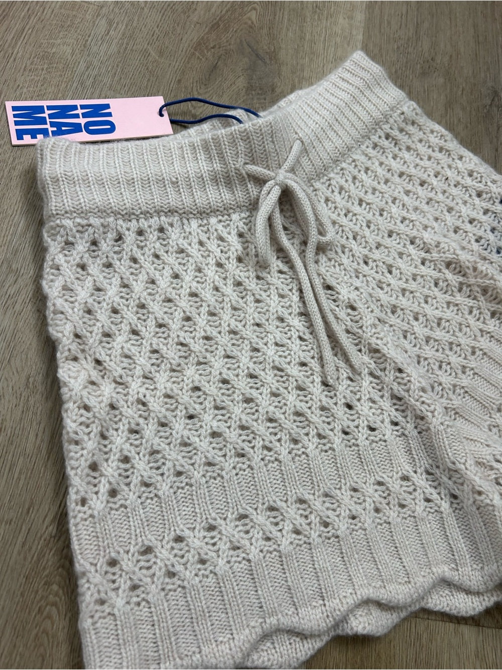 No Name 100% Cashmere Crochet Cream Drawstring Knit Shorts