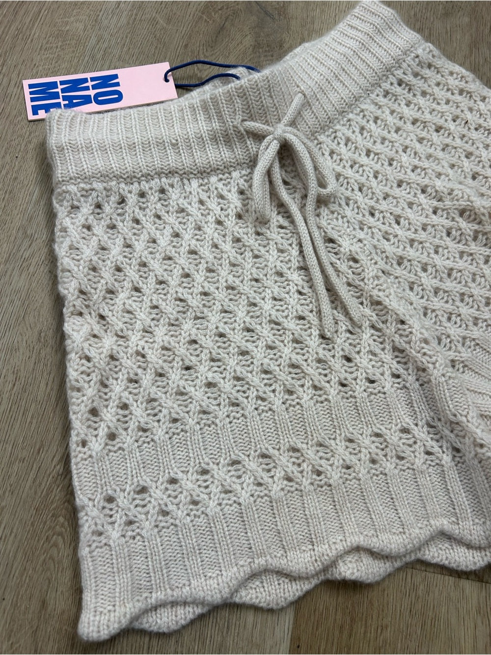 No Name 100% Cashmere Crochet Cream Drawstring Knit Shorts
