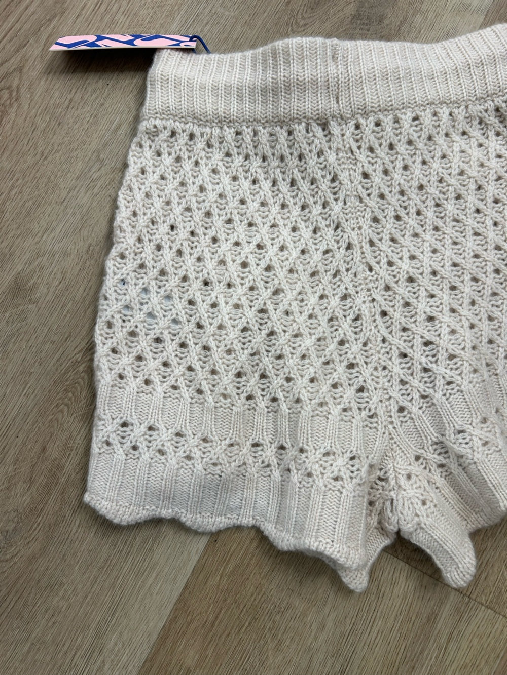 No Name 100% Cashmere Crochet Cream Drawstring Knit Shorts
