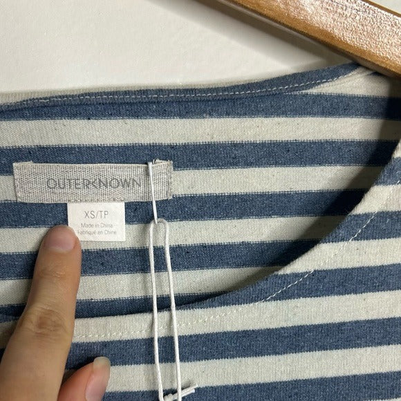 Outerknown 100% Cotton Blue White Striped Scoop Neck Coastal Nautical Dress