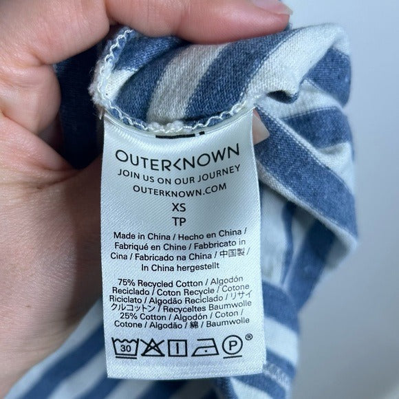 Outerknown 100% Cotton Blue White Striped Scoop Neck Coastal Nautical Dress